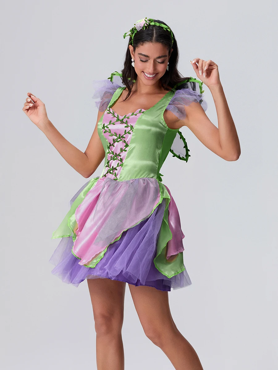 Women Flower Fairy Costumes Elegant Dresses Wings and Headbands Set for  Halloween Cosplay Role-Playing Party Outfits - AliExpress 200000532