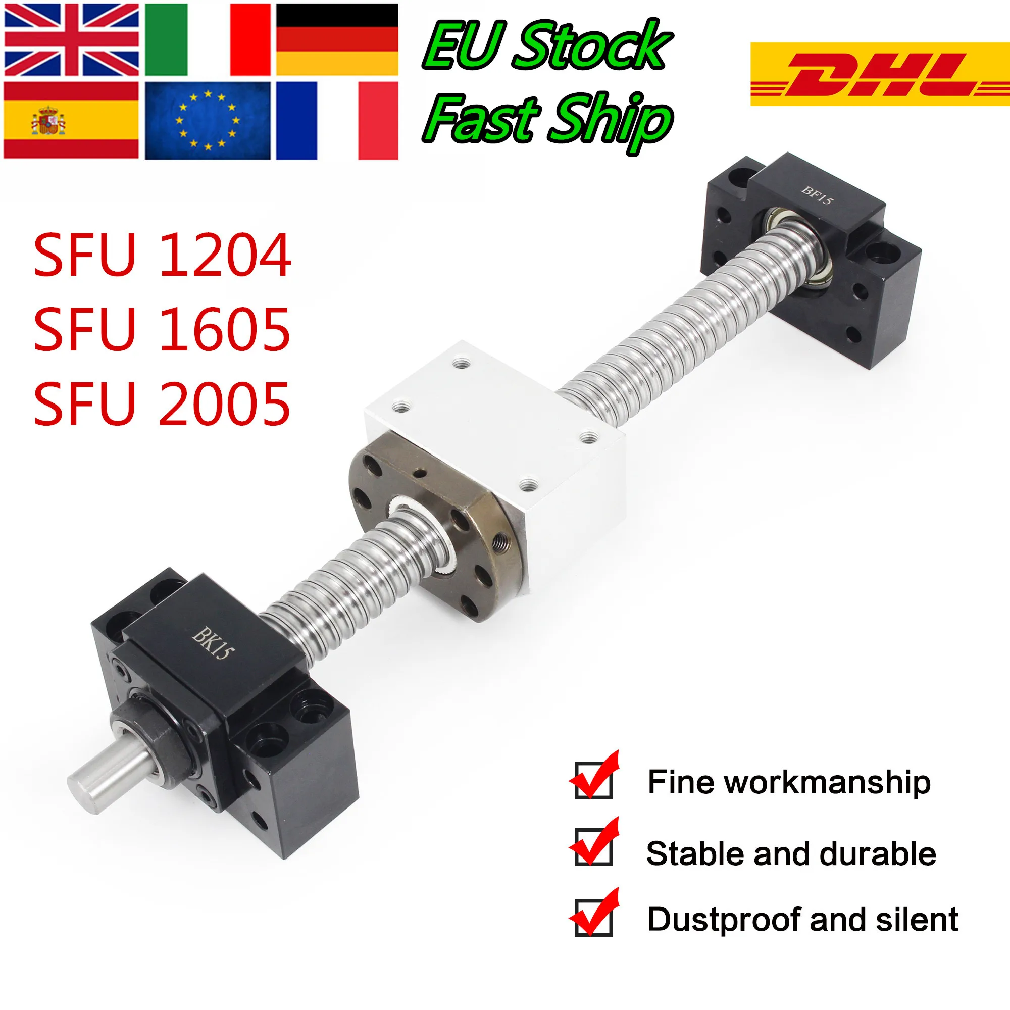 CNC Shaft SFU1204 1605 2005 Rolled Ball Screw C7 with Flange Single Ball Nut BK/BF10 BK/BF12 BKBF15 End Machined『EU Free Ship』