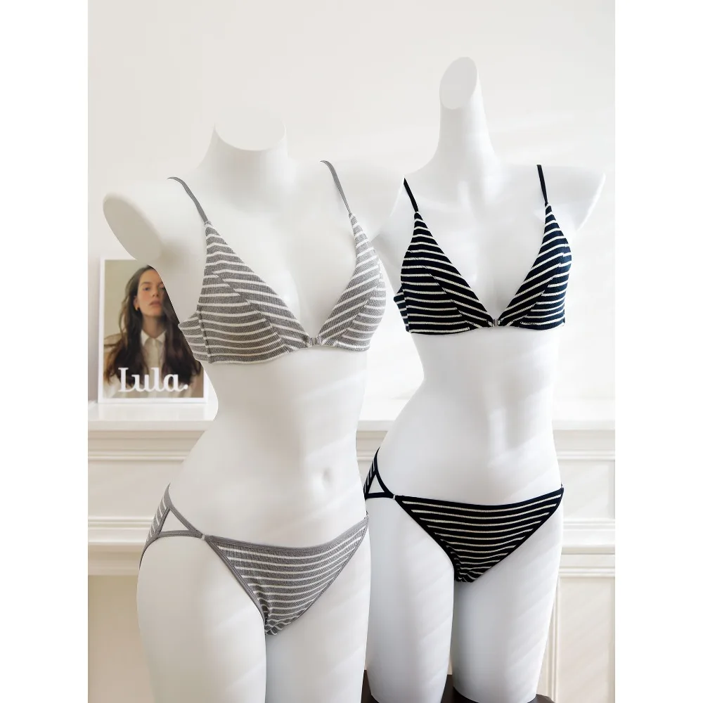 Women Front Closure Bra Set Summer Thin Light Cotton French Triangle Cup Backless Beauty Back Lingerie Suit For Small Chest S-XL