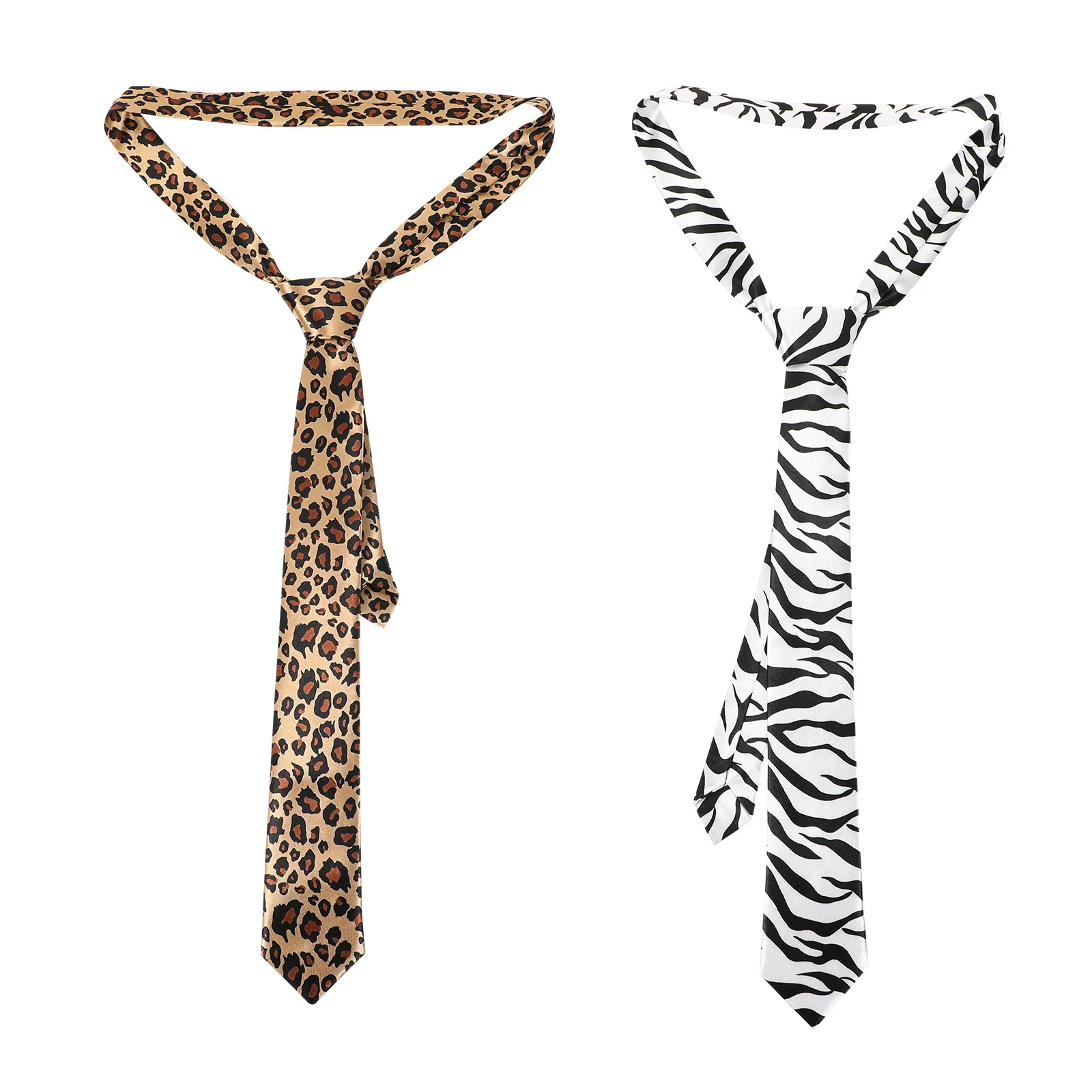 

2pcs Zebra Leopard Pattern Necktie Durable Practical Daily Wearing Theme Party Concerts Bars Holiday Decorations Festival