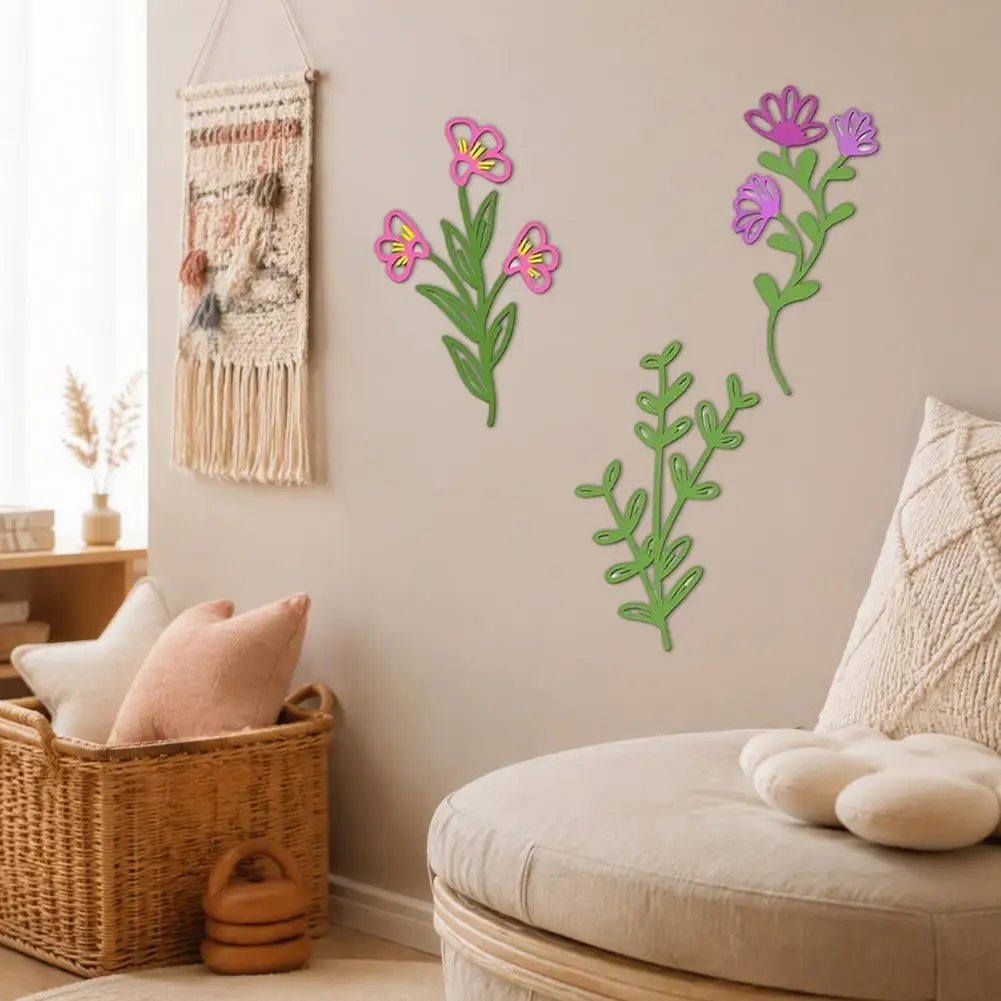 8Pcs Wooden Wildflower Wall Decor, Unfinished Wood Cutout Flower Stems for DIY Crafts, Laser-Cut Floral Art Home Decorations