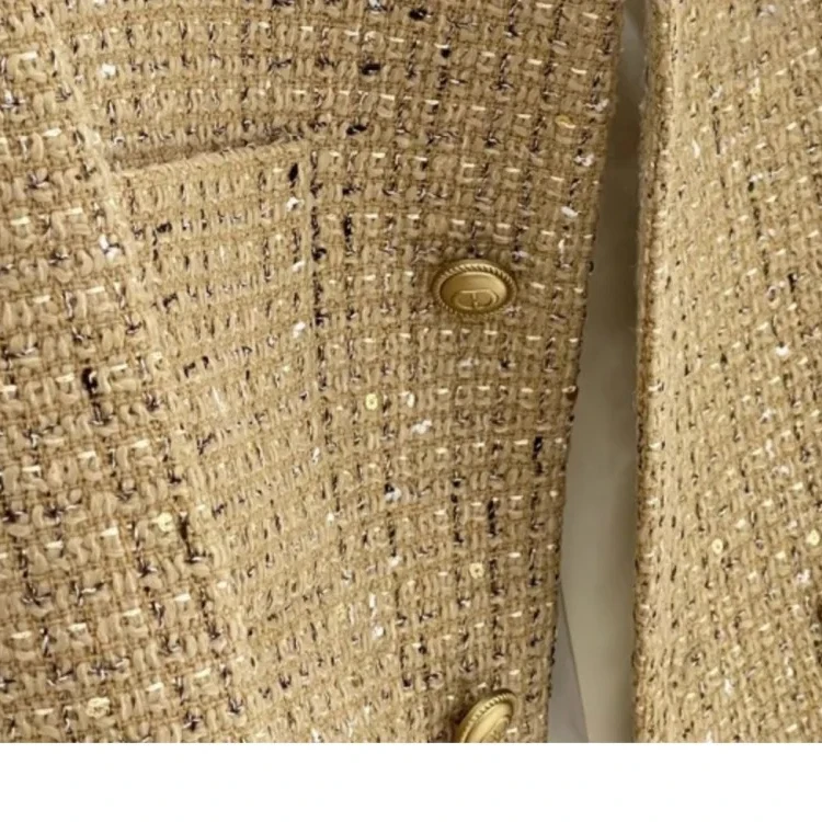 2025 Autunno elegante giacche corte per le donne O collo cappotto corto femminile solido coreano dorato francese tweed lana giacche da donna