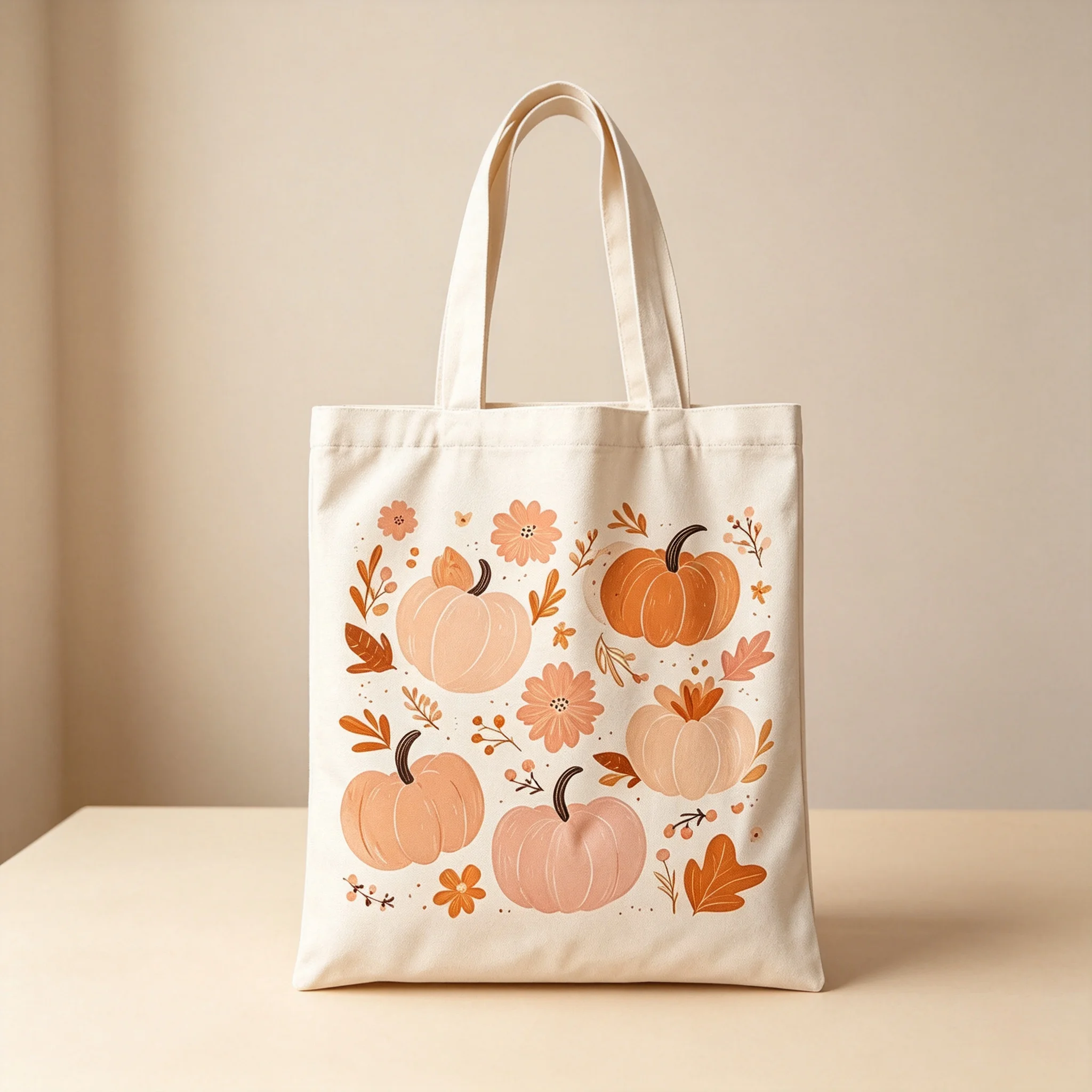 Fall Pumpkin Floral Tote Bag, Autumn Canvas Tote Bag, Cute Boho Pumpkin Flower Shoulder Bag, Thanksgiving Gift for Her