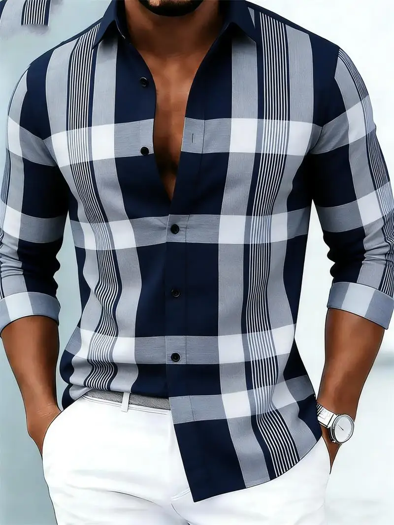 Men Button‑up Long Sleeve Shirt Burgundy‑beige‑stripe‑art Motif Turn‑down Collar Leisure Resort Theme‑party Gathering Outfit