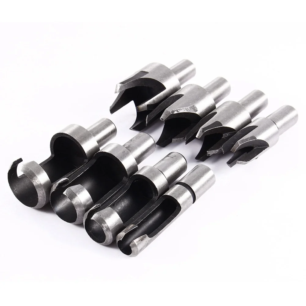 8 Pcs Chamfer Wood Plug Cutter Straight & Tapered Taper Claw Type Drill Bits