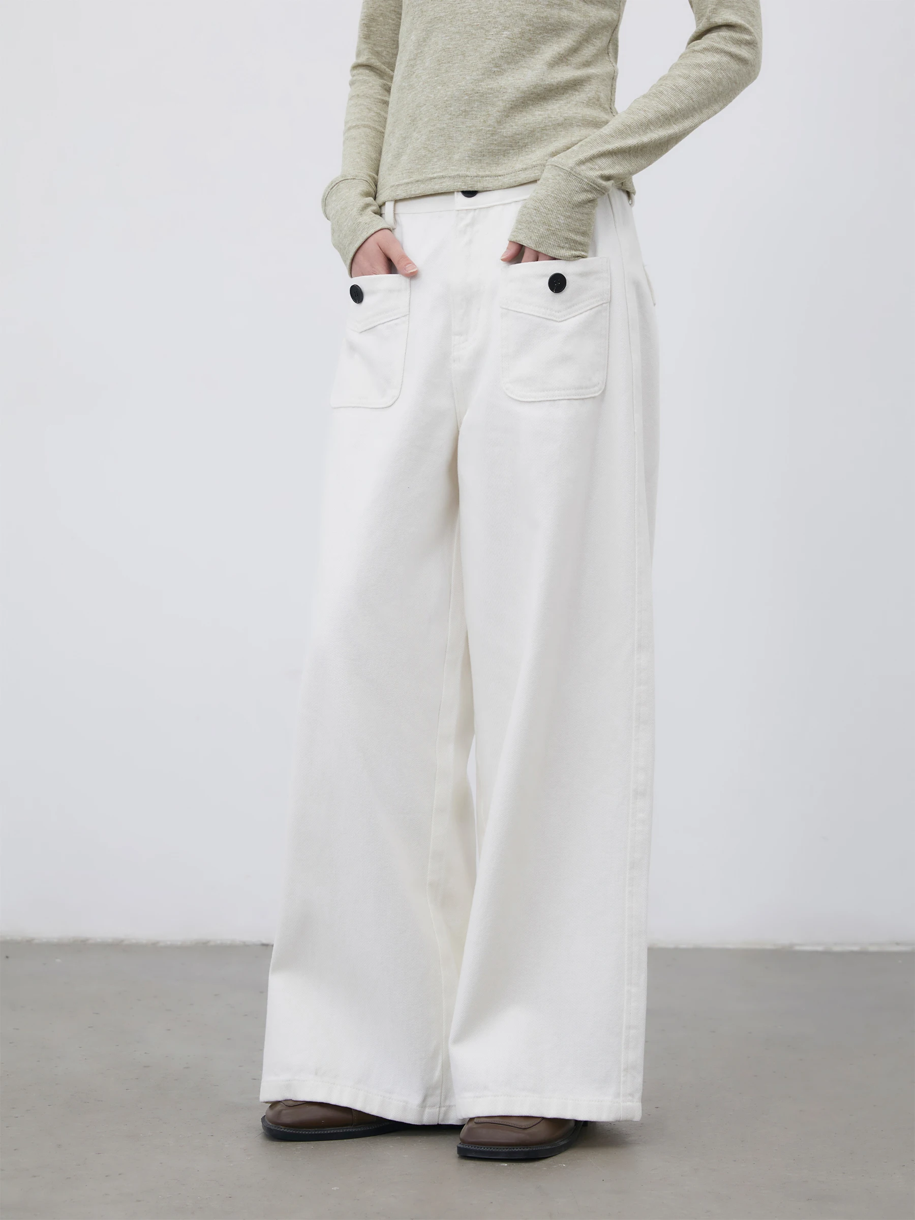 

Spring Chicven High Waist Cotton White Wide Leg Jeans Straight Cut Nine Points Women's Faion Breathable Comfortable
