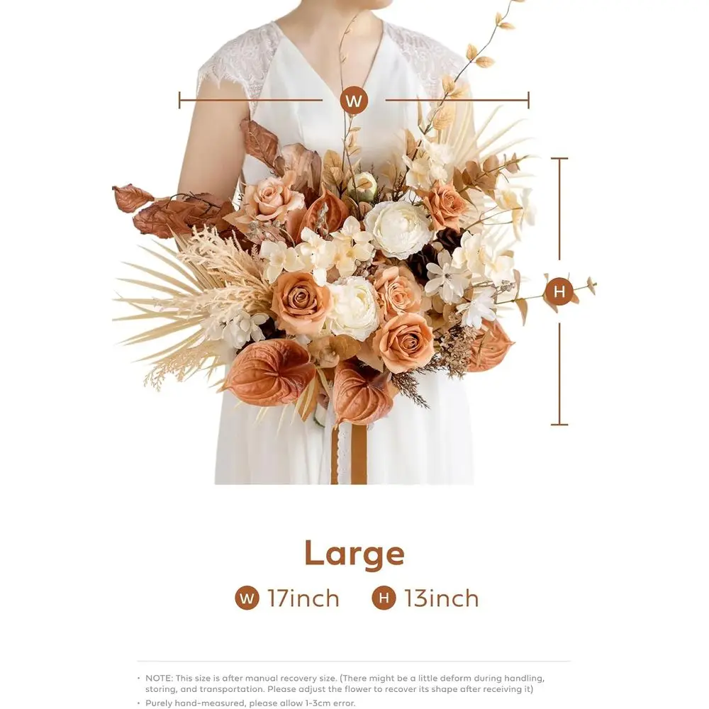 17 Fall Terracotta Silk Boho-Style Artificial Bridal Bouquet for Rustic Weddings