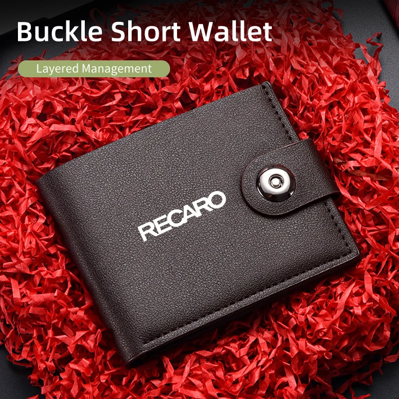 Fashion Car Logo Wallet Leather With Buckle Card Holder For RECARO Racing Business Men Short Coin Purse Gift for Dad Son Husband