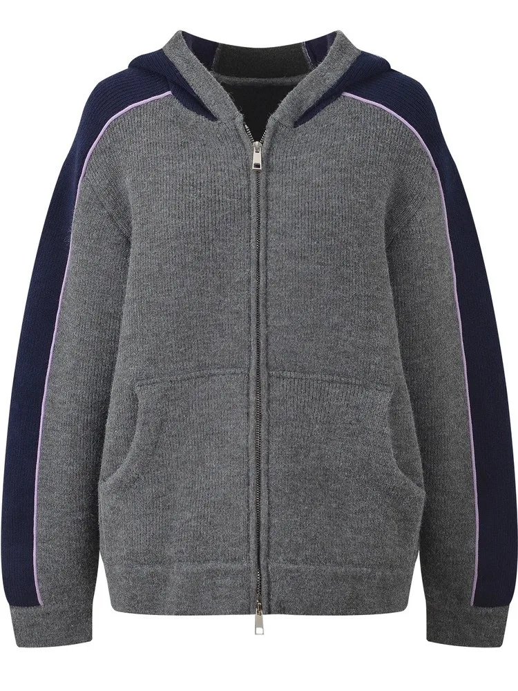 Automne Patchwork tricoté femmes veste à capuche ensembles fermeture éclair manches longues haut décontracté tenues au-dessus du genou Mini jupe deux pièces ensemble