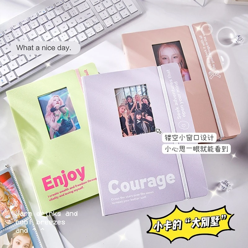 A5 Binder with Photocard Frame Cover & Elastic Strap 4-Pocket Anime Idol Photo Album for 3-Inch K-Pop Collectibles Korean 포카 바인더
