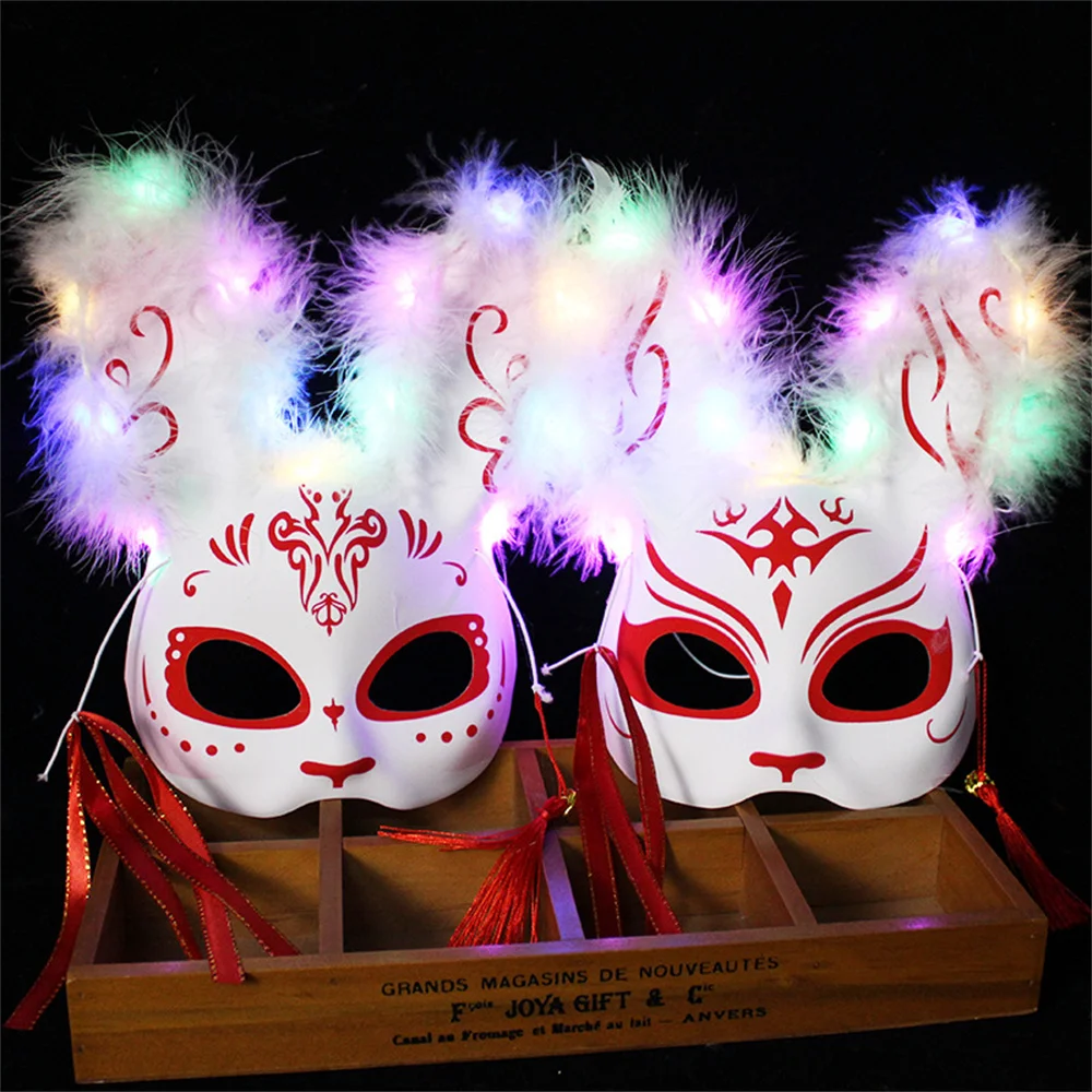 Luminous Led Bunny Mask Japanese Cosplay Flashing Eye Mask Rave Costume Anime Half Face Masks Masquerade Festival Party Props