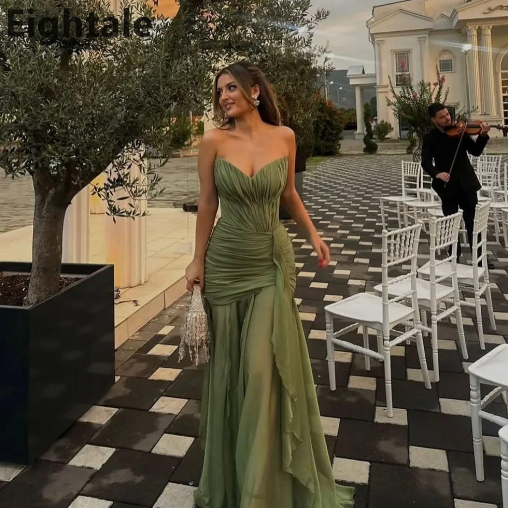 

Eightale 2025 Sweetheart Army Green Mermaid Maxi Evening Dress Pleated Wedding Formal Prom Dress Dubai Party Gown Customized