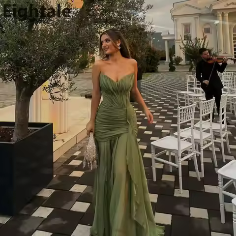 Eightale 2025 Sweetheart Army Green Mermaid Maxi Evening Dress Pleated Wedding Formal Prom Dress Dubai Party Gown Customized