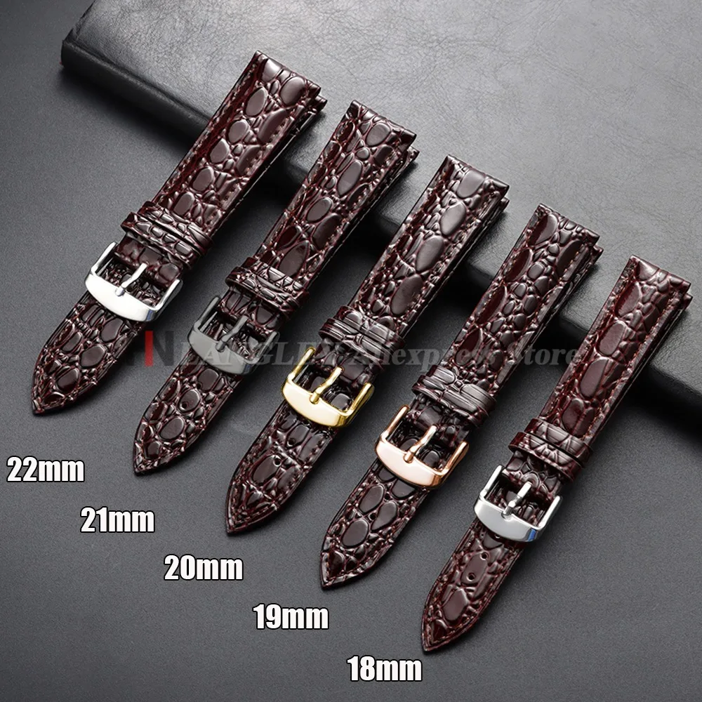 18mm 19mm 20mm 21mm 22mm Stone Crocodile Pattern Design Leather Watch Strap Universal Watchbands Casual Business Wristwatch Band