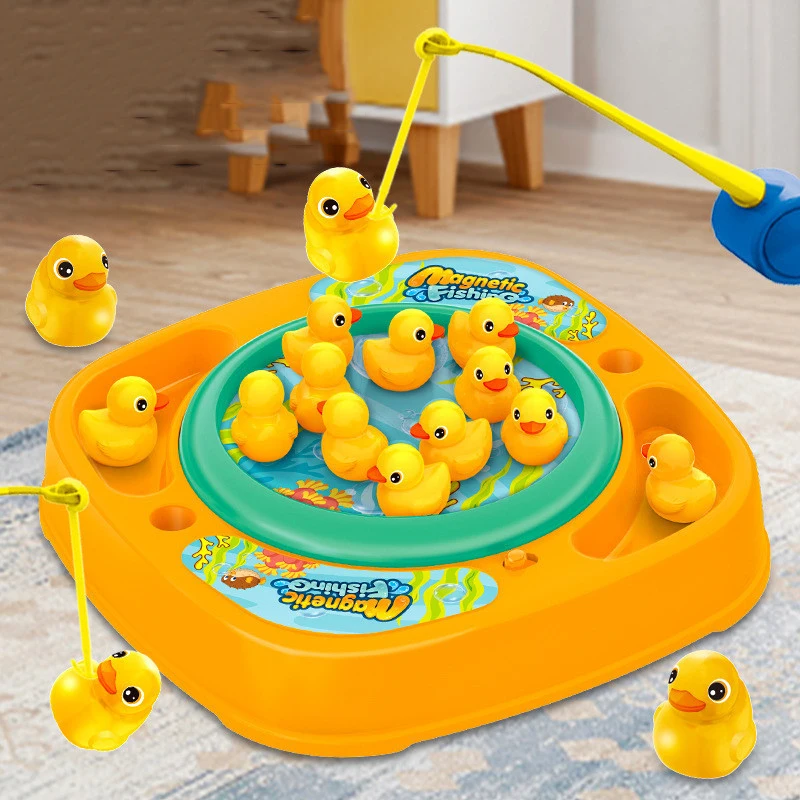 Magnetic Fishing Table Game Toys Set Cartoon Duck Fish Electric Rotating Parent-child Interactive Desktop Games Toys for kids