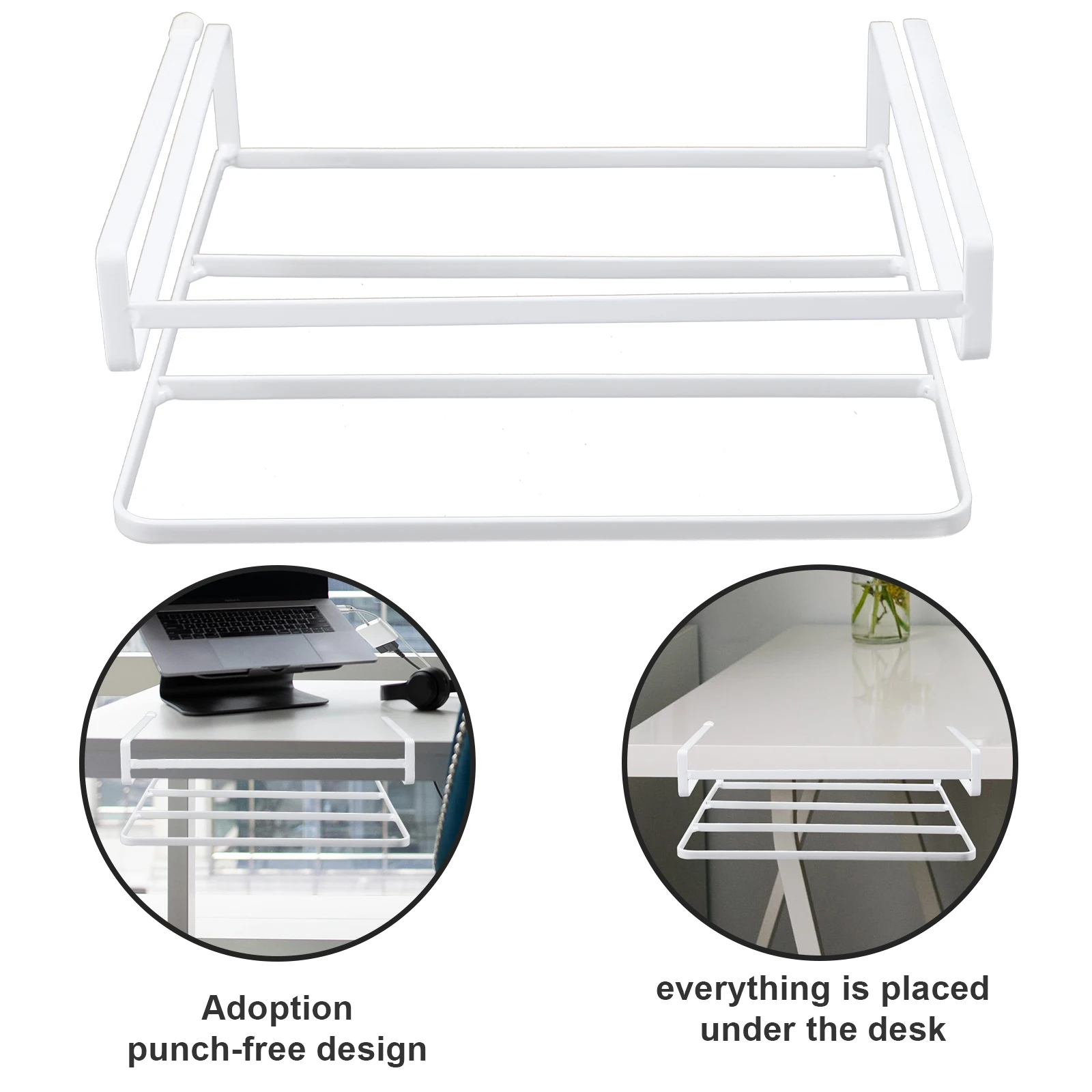 

Multi-Function Under Desk Laptop Organizer Notebook Storage Rack Office Dormitory Desktop Holder Iron Book Shelf Hanging Basket