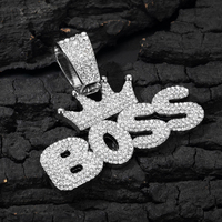 Men's Cool Hip-hop Rhinestone Letter BOSS Pendant Necklace, For Men Fashion Iced Out Bling Zircon Cuban Thick Chain Punk Jewelry