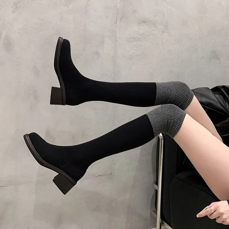 Fashion Knitted Sock Boots  For Women Platform Shoes Women's High Boots Heels For Ladies Trend 2026 Autumn Over The Knee Booties