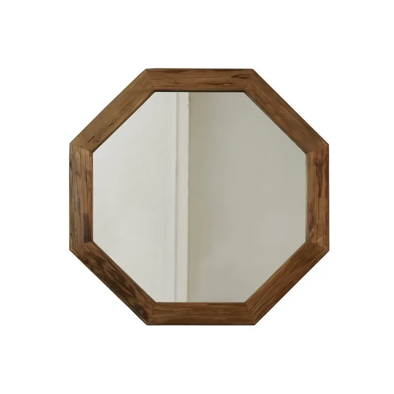 Rustic Wall Mirror Small Decorative Cosmetic Mirror with Solid Wood Frame for Home Decor