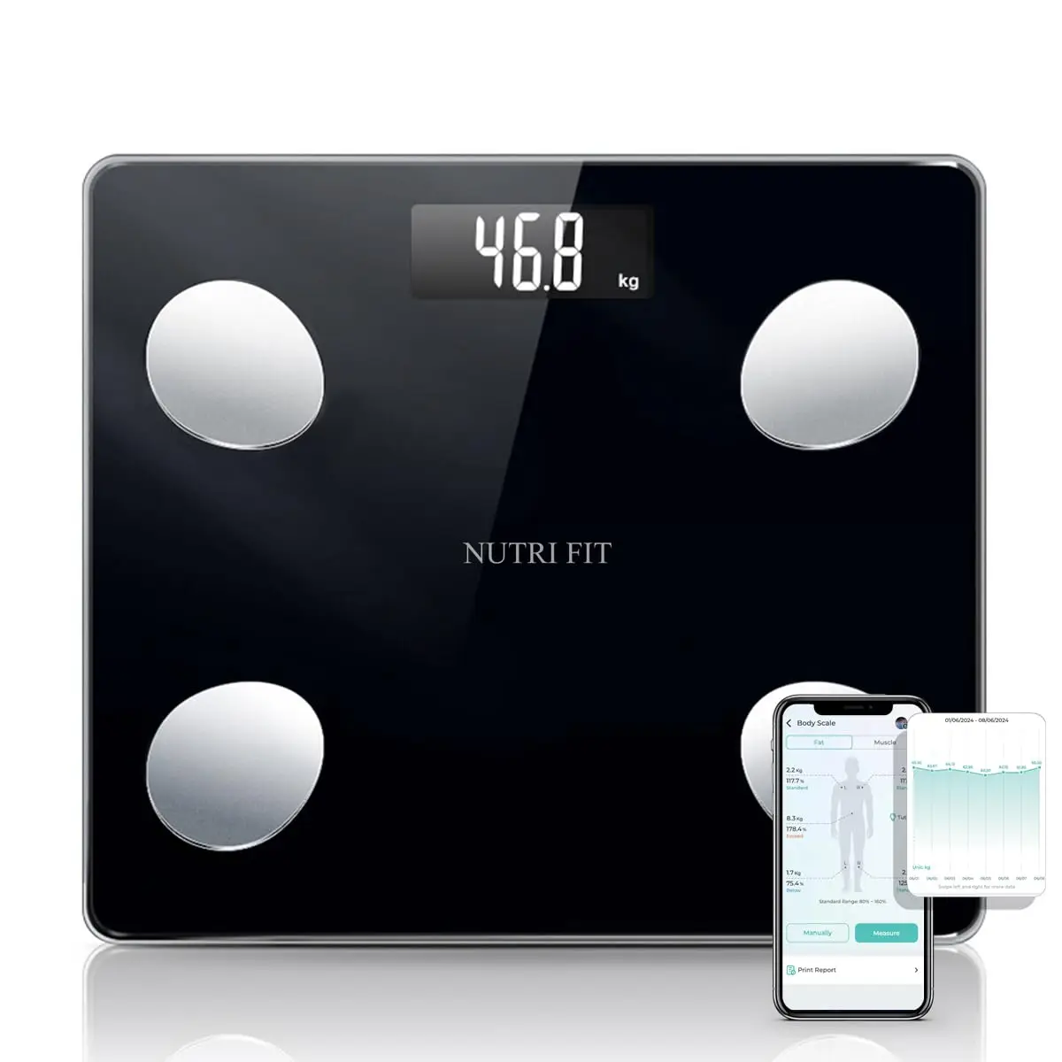

Digital Bluetooth Smart Scale for Body Weight, BMI, Fat, Muscle Mass Analysis with App Sync up to 330lbs