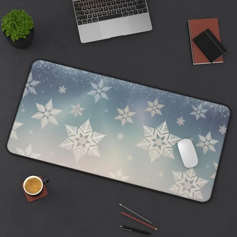 Winter Snowflake Pattern Placemat, Matte Blue Mouse Pad, Seasonal Office Decor, Personalized Workspace Gift, Home Office XXL
