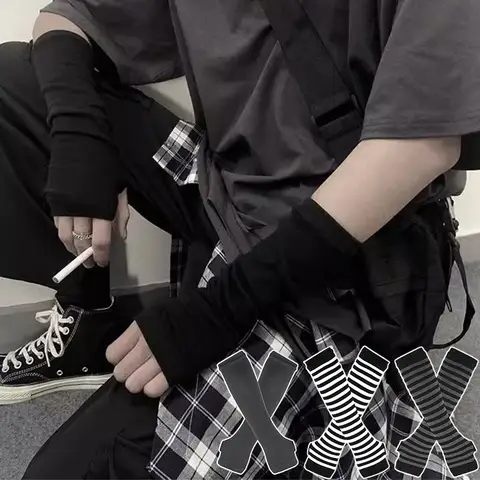 Punk Langarm Handschuhe verstellbare elastische Intervall Streifen finger lose Handschuh Schutz handschuhe Winter Nylon Arm abdeckung coole Ärmel