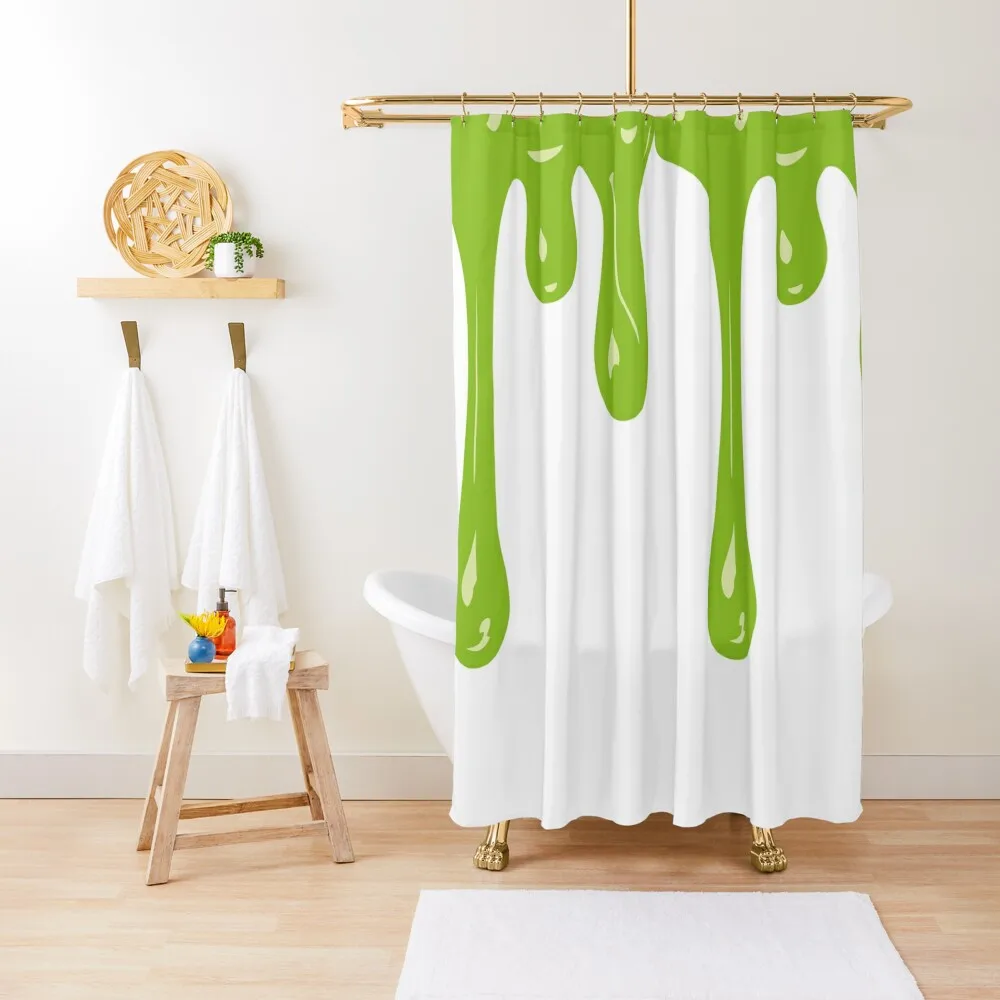 

Green Drips Shower Curtain Bathroom Box Luxury Bathroom Waterproof Fabric Bathroom Set For Curtain