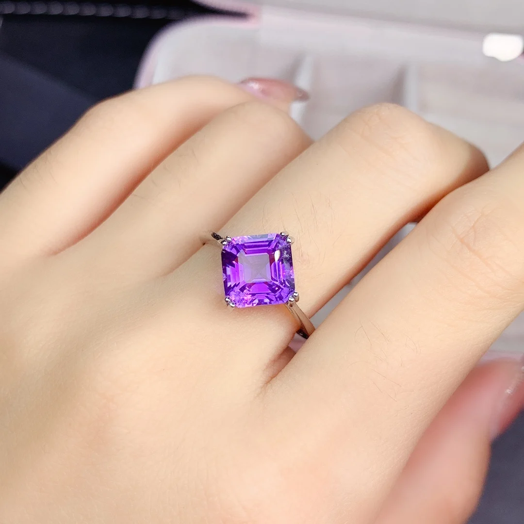 

Asscher Cut Amethyst 925 Sterling Silver Engagement Ring Natural Amethyst February Birthstone Solitaire Ring