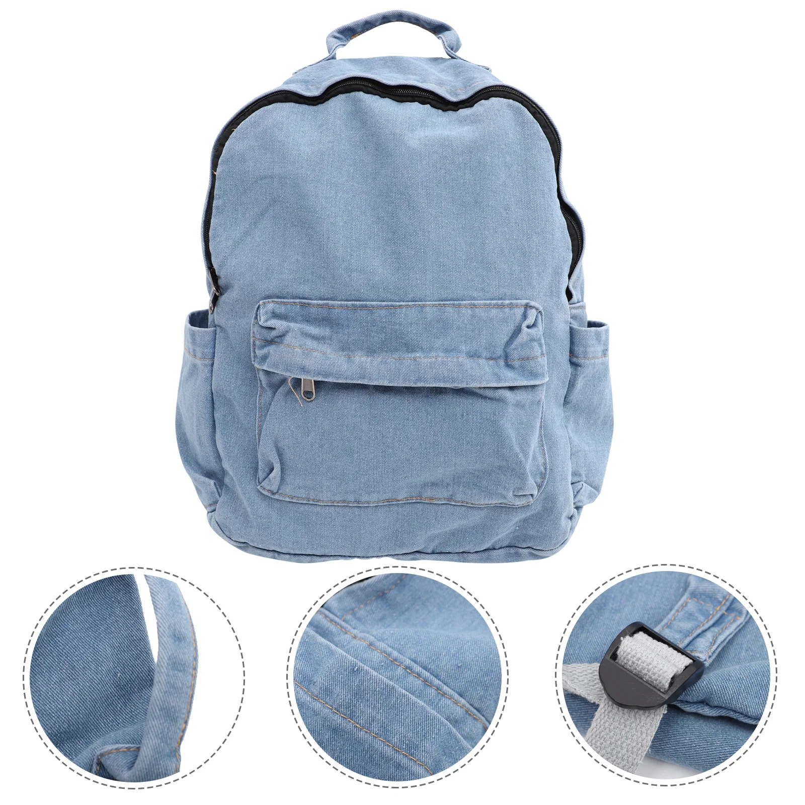 Ransel Denim Biru Muda Kasual Retro Multifungsi Kapasitas Besar Tas Sekolah Ransel Pelajar Tas Harian untuk Perjalanan
