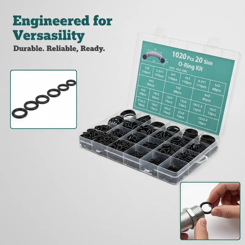 1020Pcs Wear Resistant Nitrile Silicone O-Rings Gasket Set Waterproof Sealing Kit for Home Faucet HVAC Plumbing Fix