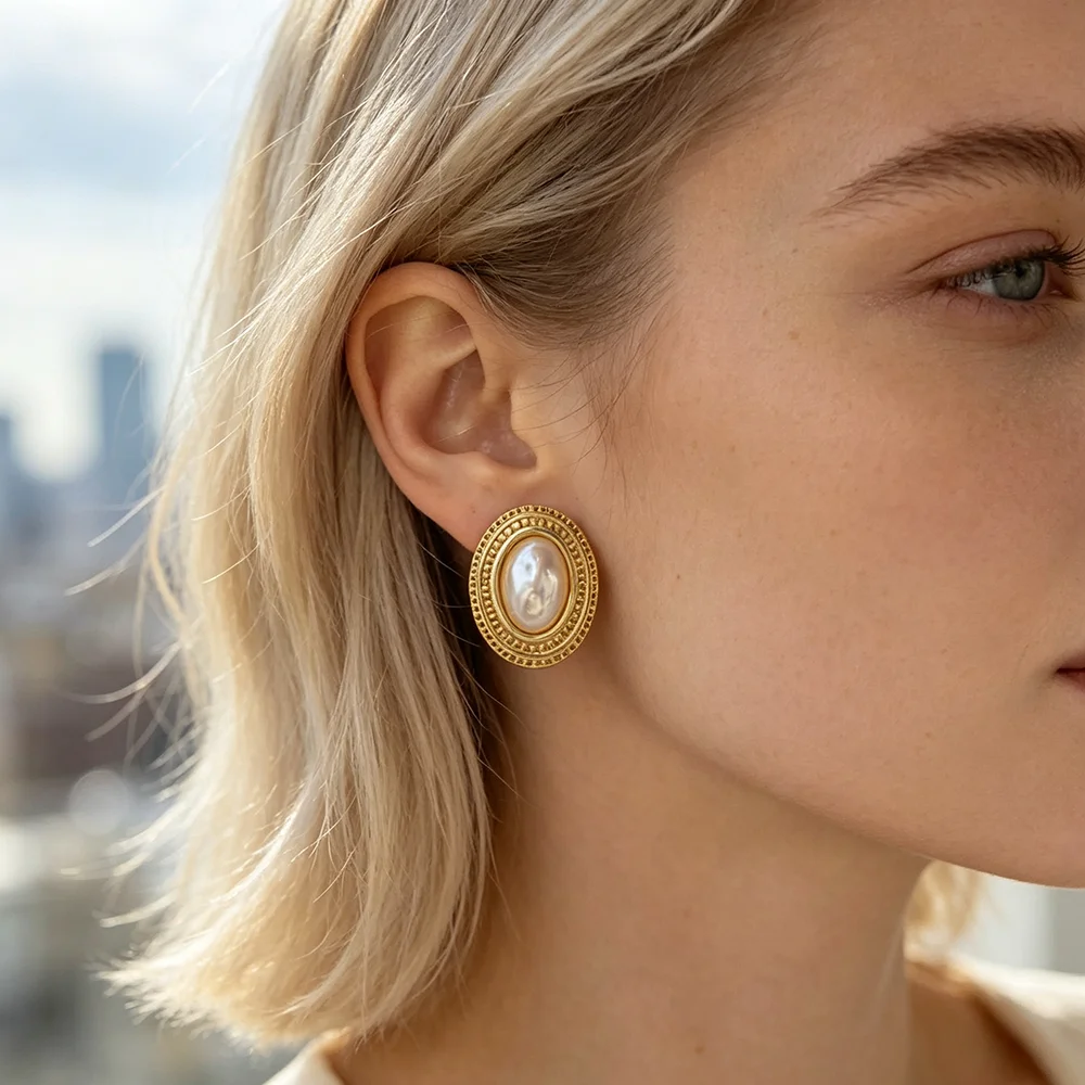Geometric Irregular Round Pearl Earrings for Women Unusual Irregular Gold Color Metal Side Earrings Boho Trendy Jewelry Gift
