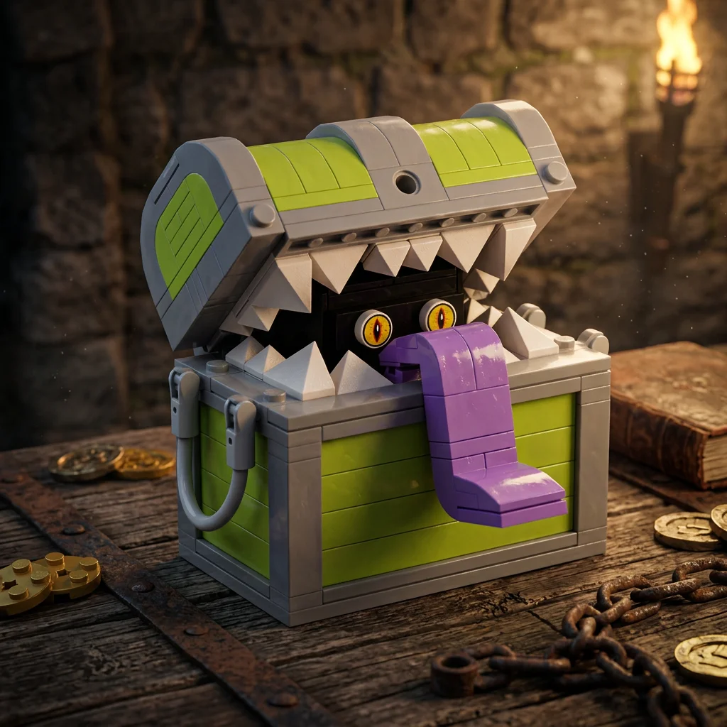 

MOC Fantasy Mimic Treasure Chest Building Blocks RPG Monster Box Model DIY Assembly Bricks Toy Birthday Gift