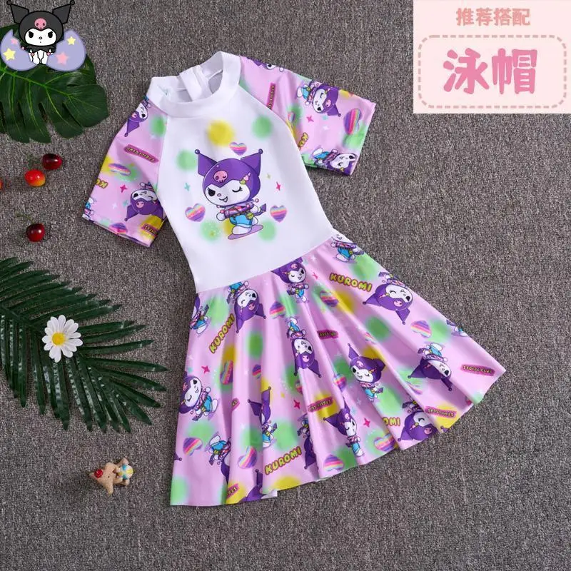 

Sanrio Kawaii купальник Kuromi для девочек, новая мода, цельное платье в стиле аниме, удобный для кожи купальник с героями мультфильмов, быстросохнущий