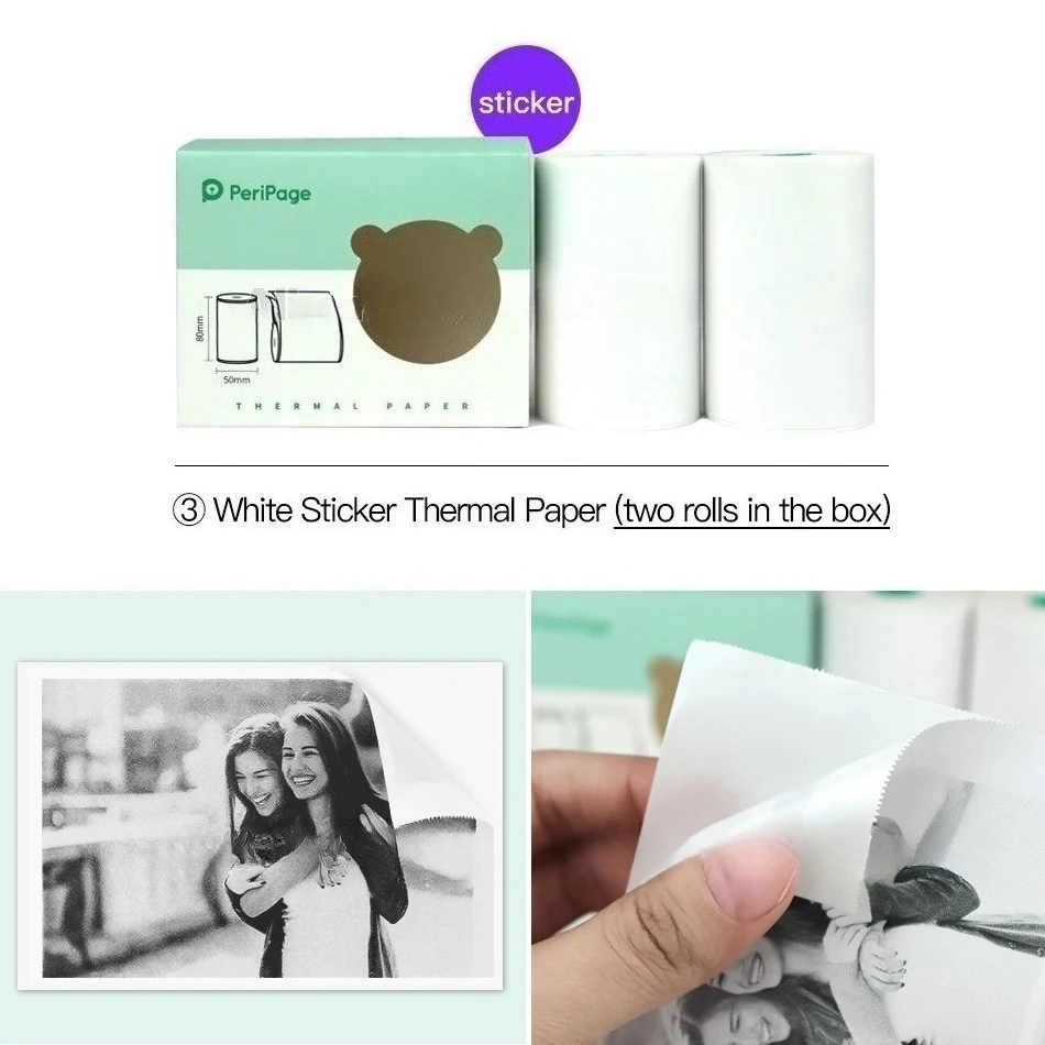 PeriPage A3 Official 80mm Thermal Printer Paper Label Sticker Color White 80*50MM For Pocket Mini Photo Printer Keep 10 Years