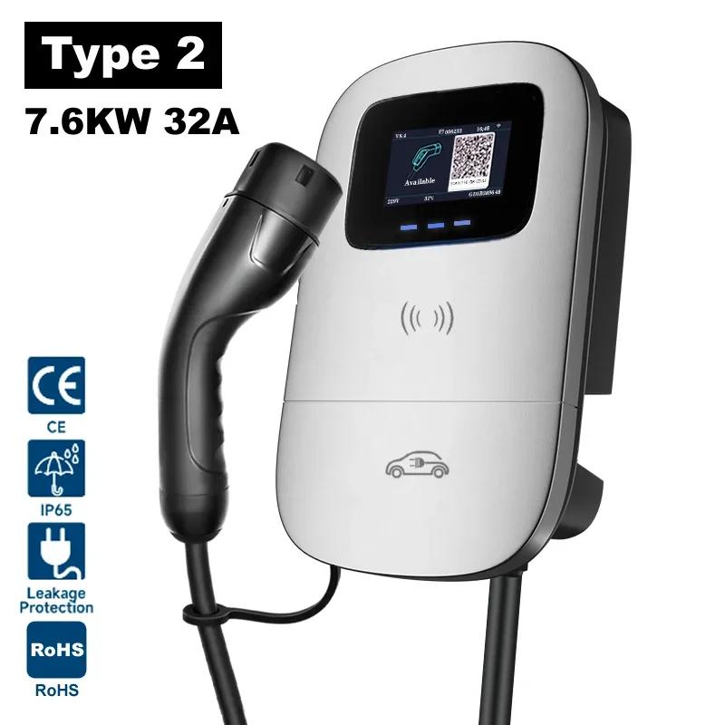 

JIGU Type 2 Electric Vehicle Charging Station 7kw Wallbox 110V-240V 1 Phase 32A EV Charger APP Version Support WiFi Bluetooth