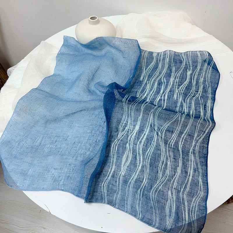Scarf Linen Women Summer Neck Head Wrap Blue Breathable Sun Protection Accessory For Beach Outdoor Spring