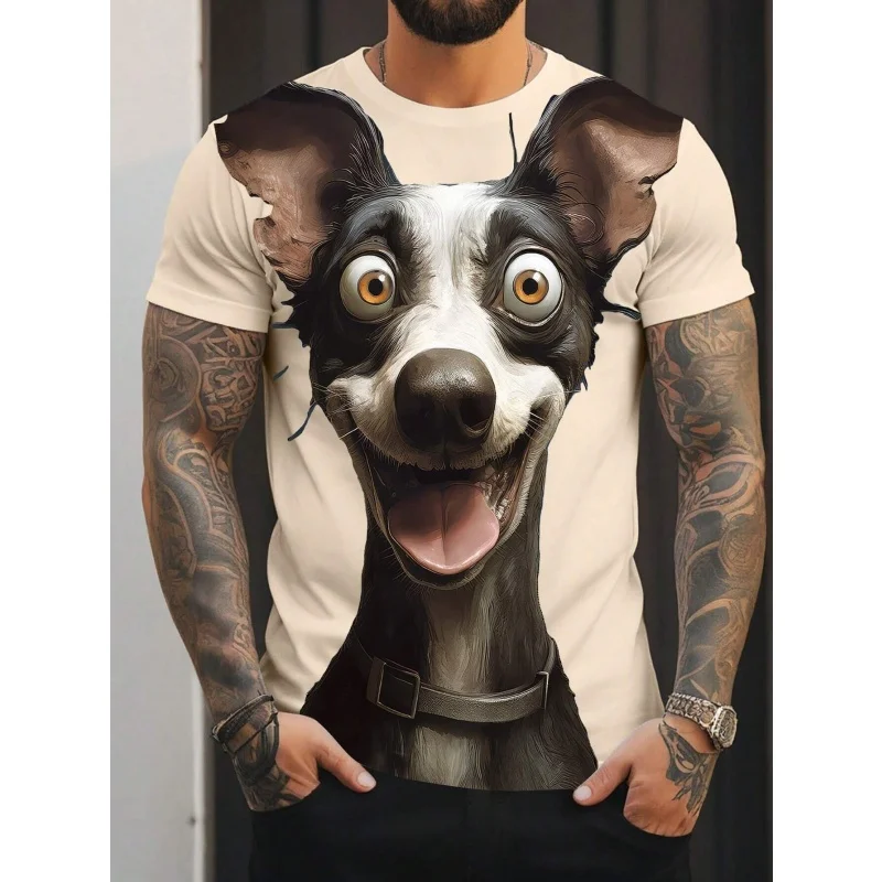 Funny Dog Pattern T Shirt For Men Colorful Cute Pet Animal 3D Printed Tees Casual Short Sleeve Round Neck Tops Street T-Shirts