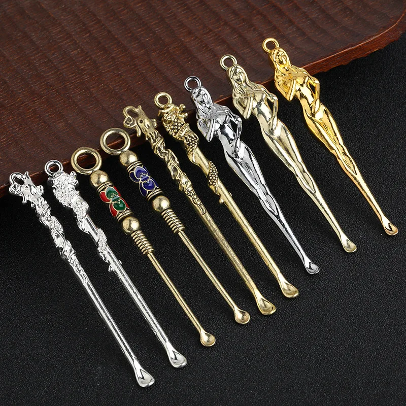 Limpiador De Oídos Ear Spoons Retro Brass Carving Dragon Ear Pick Cleaning Tool 귀이개 Ear Wax Remover Curette Keychain Pendants