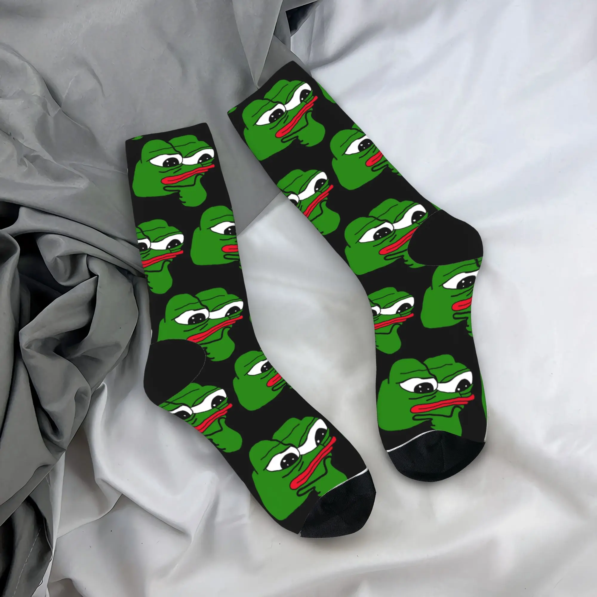 Funny Rare Pepes Thinking Sports Socks  Polyester Middle Tube Socks for Women Men Breathable