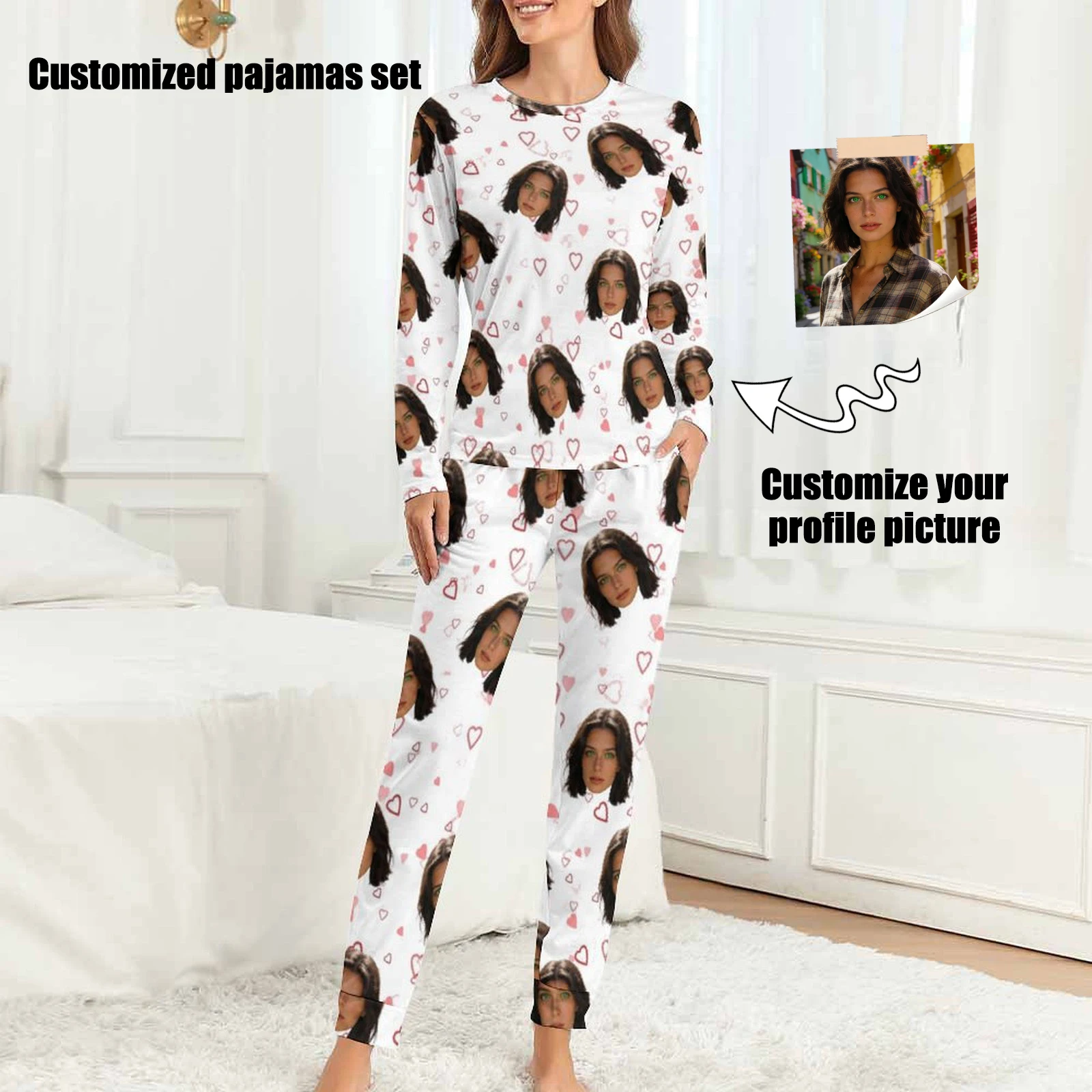 

Женский пижамный комплект по индивидуальному заказу, пижама с индивидуальным лицом, аватар, подарок на День святого Валентина