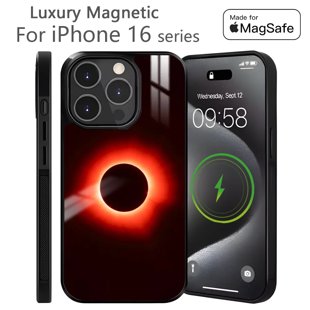 Cool sun eclipse Luxury Phone Case For iPhone 16 15 14 13 12 11 Pro Max Plus Mini Magnetic Magsafe Wireless Charging Cover