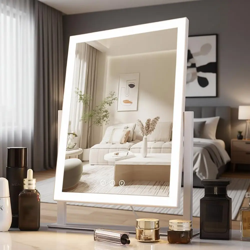 Illuminated Vanity Mirror with 3-Color LED Lights, 5X Magnification, Touch Control, 360° Rotation, 17.3 White