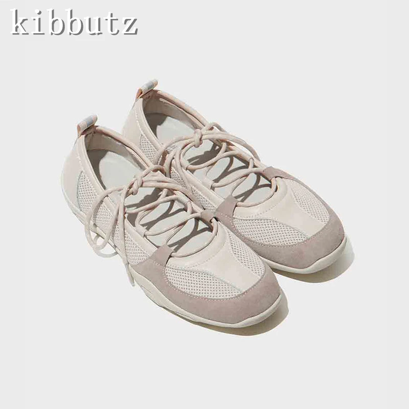 Women Summer New Breathable Flat Shoes Brand Design Color Blocked Soft Sole Lace Up Sports and Casual Shoes