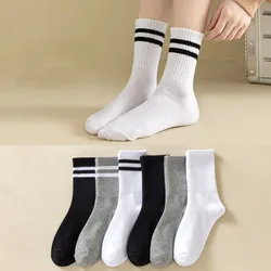 Socks Women Spring and Autumn Mid-tube Socks Japan Black and White Solid Color Students Casual Simple Sports Socks