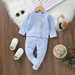 Baby Clothes Set Knit Newborn Girl Boy Long Sleeve Pullover Pants 2PC Fashion Solid Warm Infant Sweater Trousers Leggings Autumn