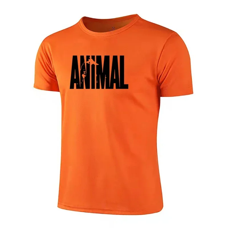 Mens Quick Dry Sports Short Sleeve T Shirt ANIMAL Letter Fitness Shirt Gym Running T-Shirt Men Casual Breathable Sportswear