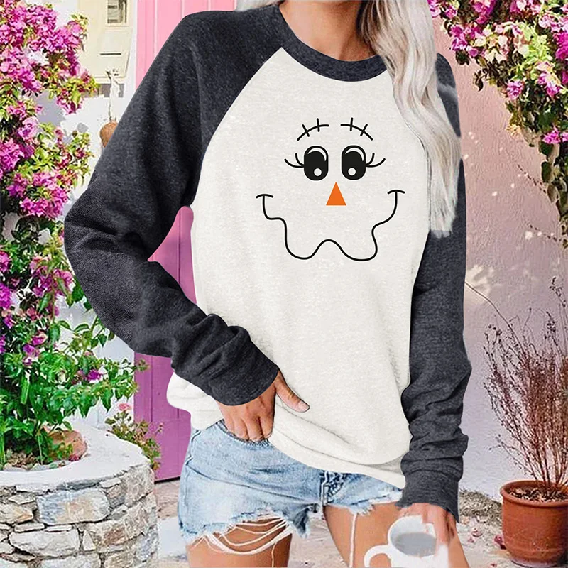 2024 Women's T-shirt Retro Fun Smiling Face Printed T-shirt Short Sleeved Loose Fashion Cute Autumn Holiday Pattern T-shirt
