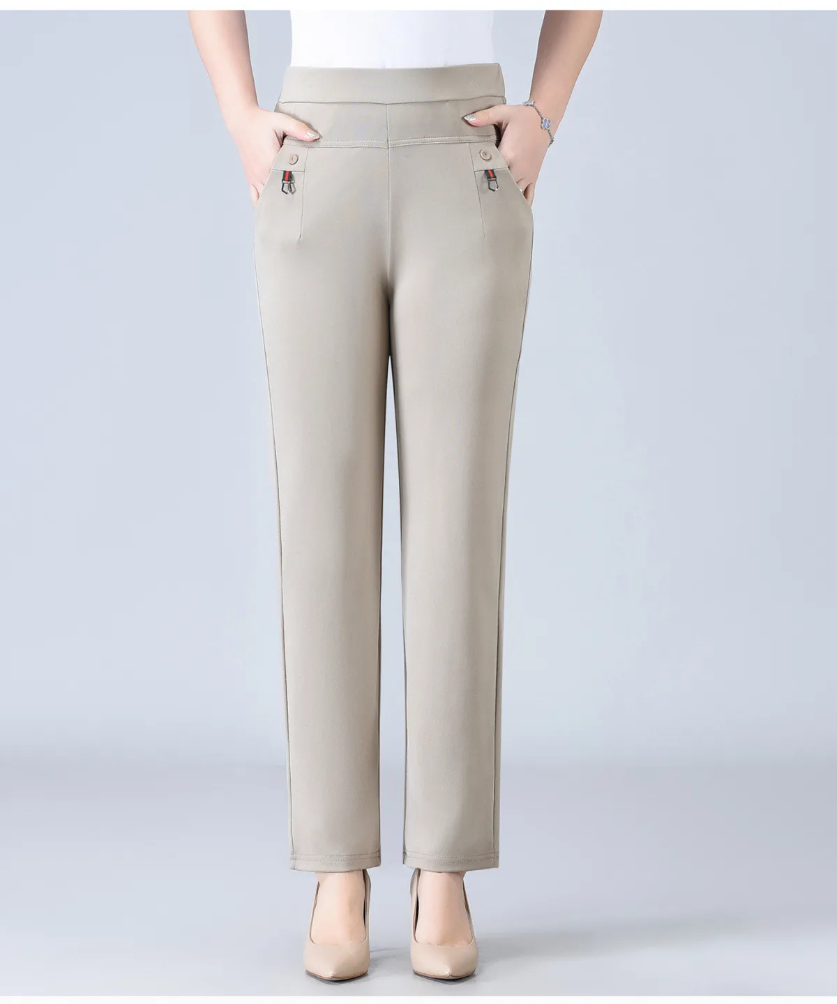 Candy Color Korean Stretch Pants Slim High Waist Straight Pants Women Trouser Patchwork Pocket Casual Thin Classic Pantalones