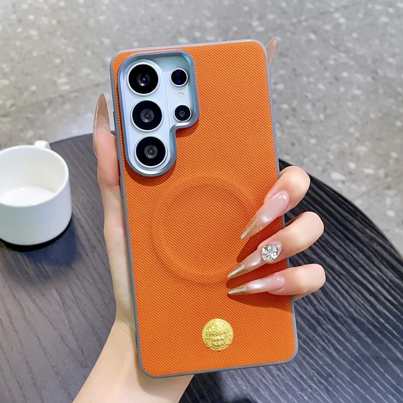 For Samsung Galaxy S26 S25 S24 Ultra Plus Case Luxury Matte Leather Magnetic Wireless Charging Shockproof Back Case Accessories