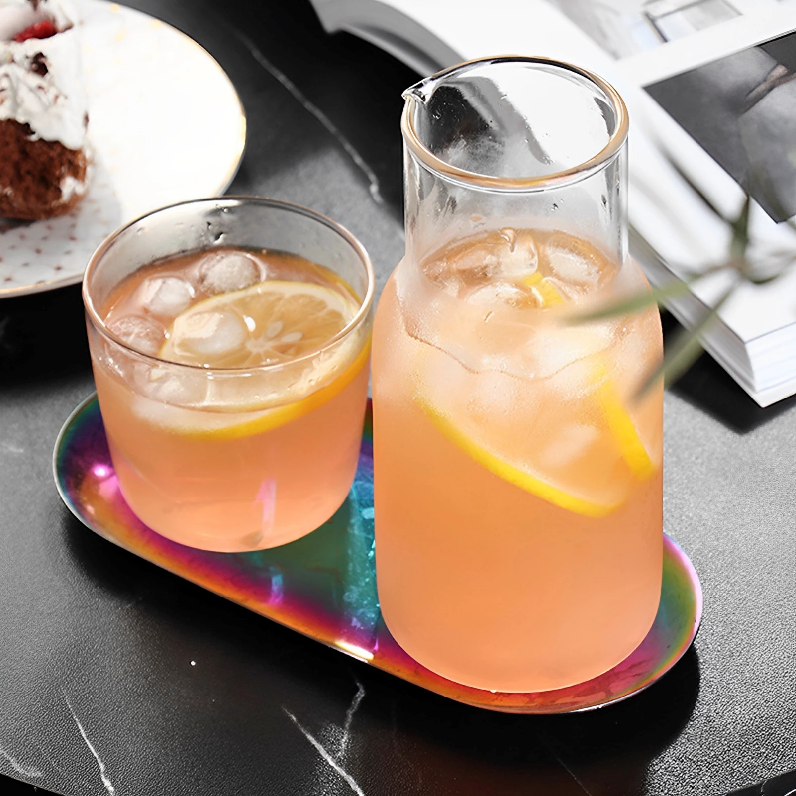 Voiakiu Pichet Vache En Verre Avec Tasse - Carafe à Eau Mignonne Pour Jus, Lait Et Café